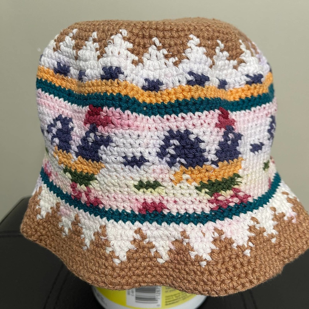 Colorful Knit Bucket Hat Rooster Design Multi Color Fits S-M Size heads - Picture 2 of 4